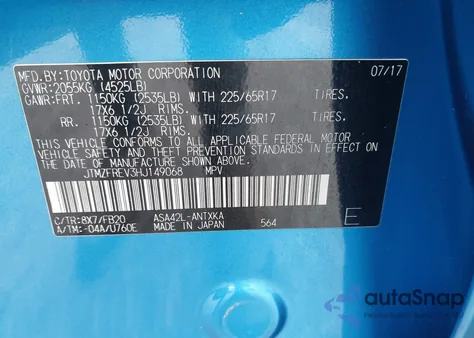 2017 Toyota Rav4 Le from USA, damaged, VIN JTMZFREV3HJ149068
